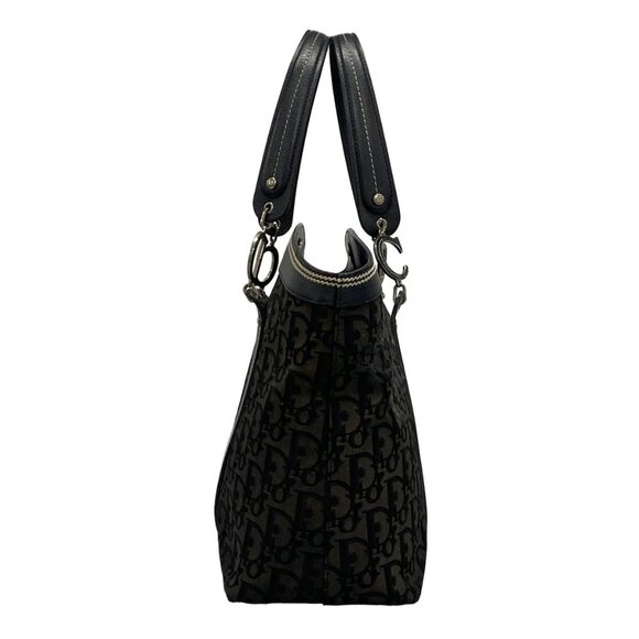 Auth DIOR/ChristianDior Flower,Trotter - Black Jacquard Leather Tote Bag - Picture 3 of 16